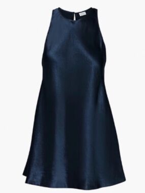 Aritzia Navy Satin Halter Mini Dress